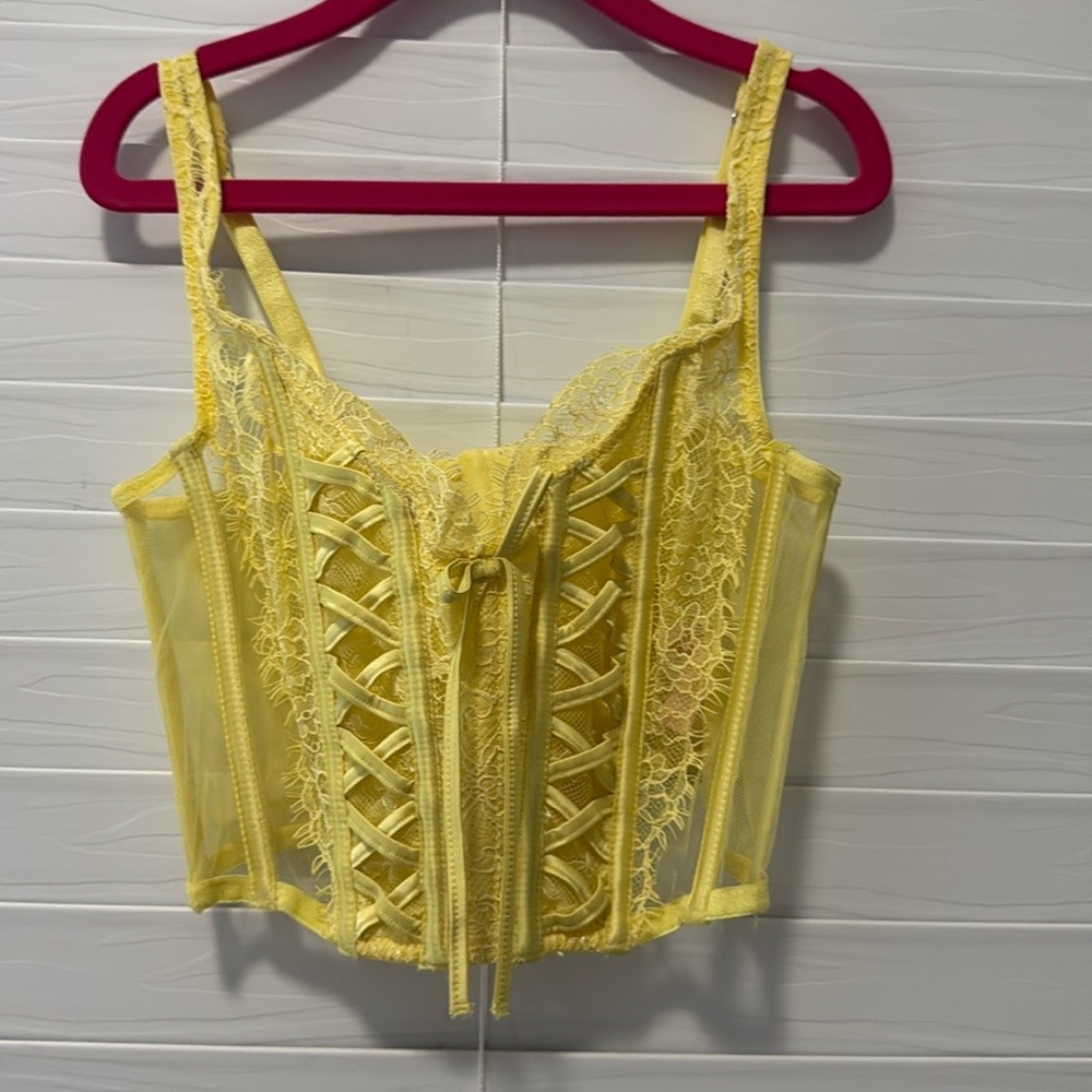Yellow Lace-Up Corset Top Victoria secret